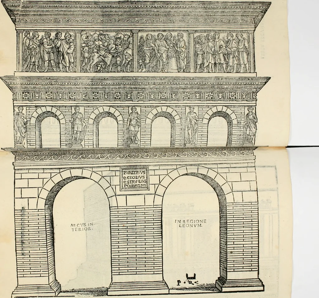 An illustration from Torelli Saraynae Veronensis leg. doct. De origine et amplitudine ciuitatis Veronæ : eiusdem de viris illustribus antiquis veronensibus, de his, qui potiti fuerunt dominio ciuitatis Veronæ, de monumentis antiquis vrbis, & agri veronensis, de interpretatione litterarum antiquarum : index præterea huius operis in calce additus est, 1540, leaf 60