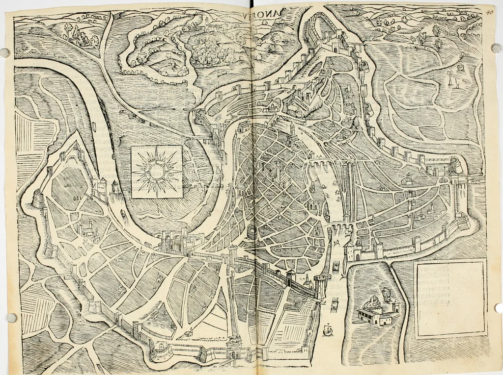 An illustration from Torelli Saraynae Veronensis leg. doct. De origine et amplitudine ciuitatis Veronæ : eiusdem de viris illustribus antiquis veronensibus, de his, qui potiti fuerunt dominio ciuitatis Veronæ, de monumentis antiquis vrbis, & agri veronensis, de interpretatione litterarum antiquarum : index præterea huius operis in calce additus est, 1540, leaf 80