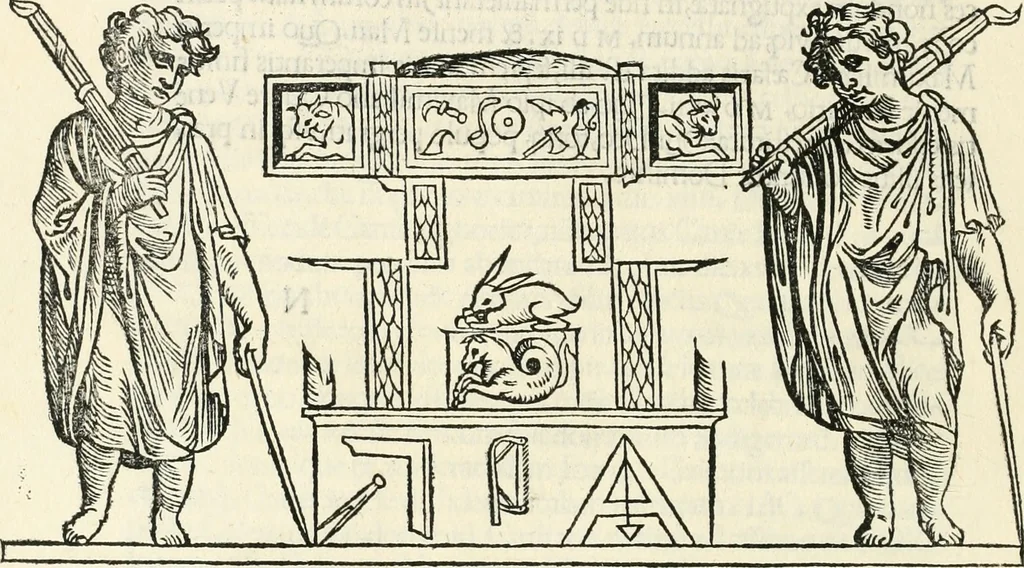 An illustration from Torelli Saraynae Veronensis leg. doct. De origine et amplitudine ciuitatis Veronæ : eiusdem de viris illustribus antiquis veronensibus, de his, qui potiti fuerunt dominio ciuitatis Veronæ, de monumentis antiquis vrbis, & agri veronensis, de interpretatione litterarum antiquarum : index præterea huius operis in calce additus est, 1540, leaf 87