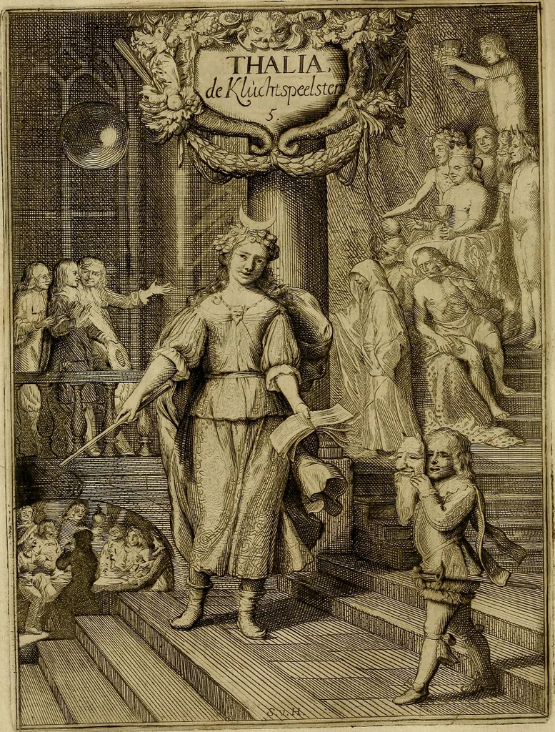 An illustration from Inleyding tot de hooge schoole der schilderkonst : anders de zichtbaere werelt : verdeelt in negen leerwinkels, yder bestiert door eene der zanggodinnen : ten hoogsten noodzakelijk, tot onderwijs, voor alle die deeze edele, vrye, en hooge konst oeffenen, of met yver zoeken te leeren, of anders eenigzins beminnen, 1678, leaf 209