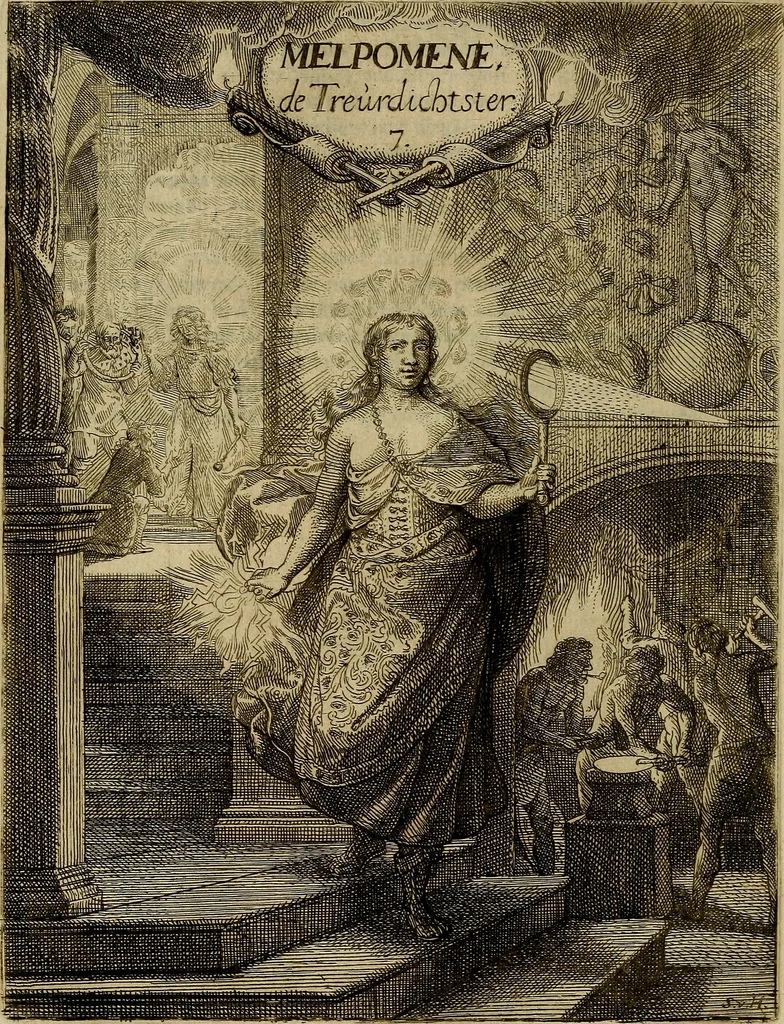 An illustration from Inleyding tot de hooge schoole der schilderkonst : anders de zichtbaere werelt : verdeelt in negen leerwinkels, yder bestiert door eene der zanggodinnen : ten hoogsten noodzakelijk, tot onderwijs, voor alle die deeze edele, vrye, en hooge konst oeffenen, of met yver zoeken te leeren, of anders eenigzins beminnen, 1678, leaf 283