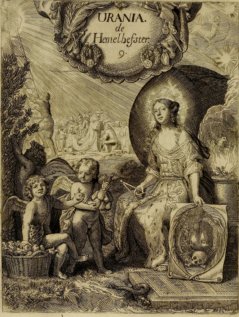 An illustration from Inleyding tot de hooge schoole der schilderkonst : anders de zichtbaere werelt : verdeelt in negen leerwinkels, yder bestiert door eene der zanggodinnen : ten hoogsten noodzakelijk, tot onderwijs, voor alle die deeze edele, vrye, en hooge konst oeffenen, of met yver zoeken te leeren, of anders eenigzins beminnen, 1678, leaf 369