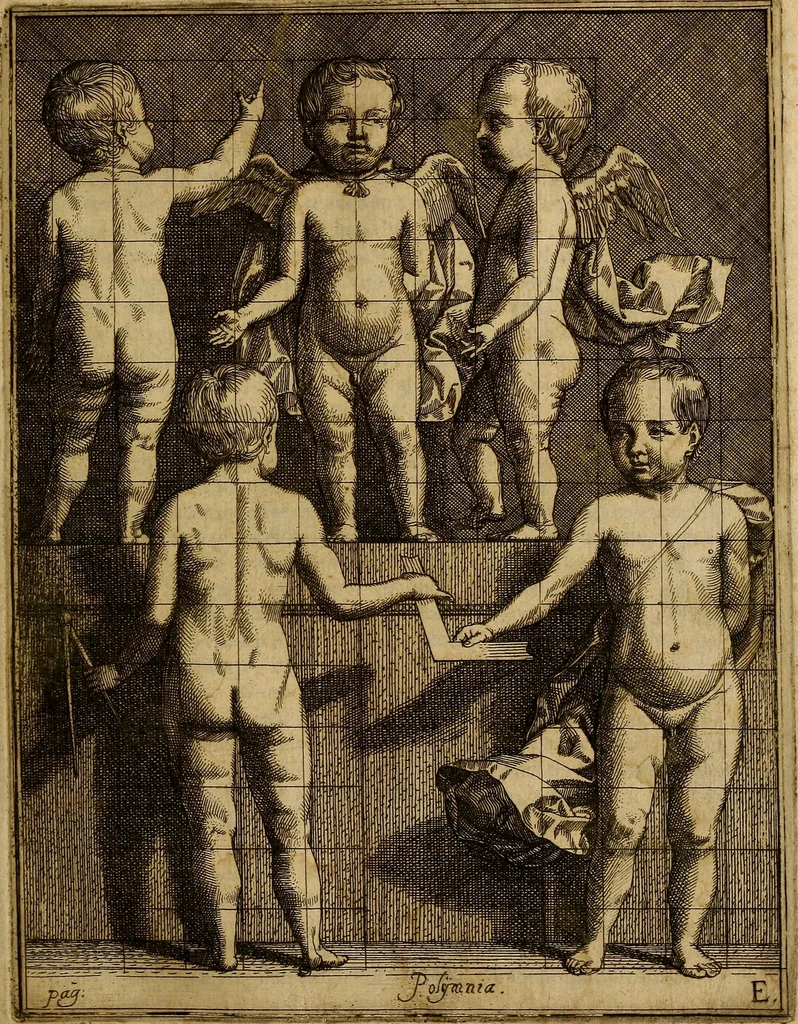 An illustration from Inleyding tot de hooge schoole der schilderkonst : anders de zichtbaere werelt : verdeelt in negen leerwinkels, yder bestiert door eene der zanggodinnen : ten hoogsten noodzakelijk, tot onderwijs, voor alle die deeze edele, vrye, en hooge konst oeffenen, of met yver zoeken te leeren, of anders eenigzins beminnen, 1678, leaf 92