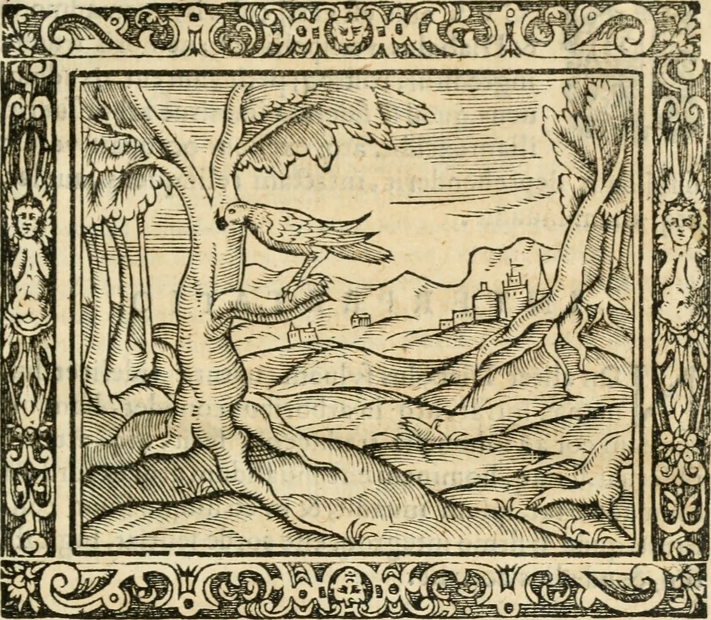 An illustration from Tou Hagiou Patros hemon Epiphaniou, episkopou Konstanteias Kyprou, Peri ton physiologon; tou autou Eis ta baia logos. Sancti patris nostri Epiphanii, Episcopi Constantiae Cypri, Ad physiologum; Eiusdem In die festo palmarum sermo, 1587, leaf 124