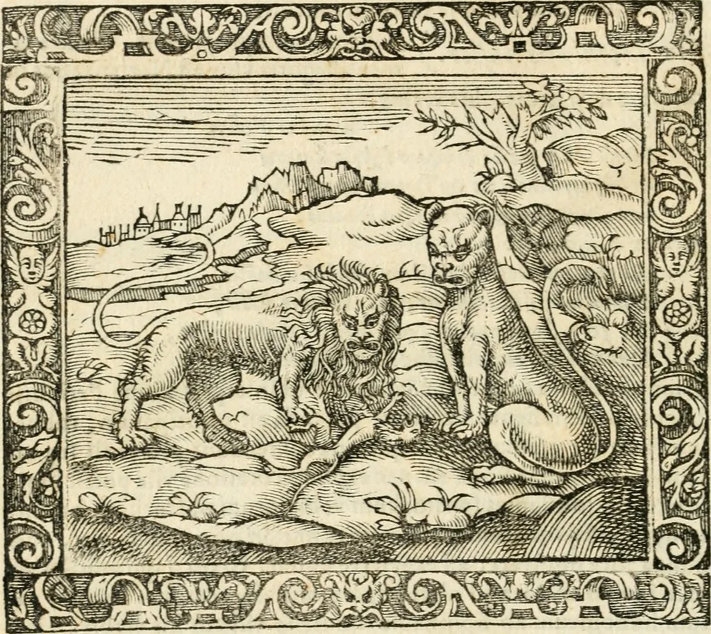 An illustration from Tou Hagiou Patros hemon Epiphaniou, episkopou Konstanteias Kyprou, Peri ton physiologon; tou autou Eis ta baia logos. Sancti patris nostri Epiphanii, Episcopi Constantiae Cypri, Ad physiologum; Eiusdem In die festo palmarum sermo, 1587, leaf 25