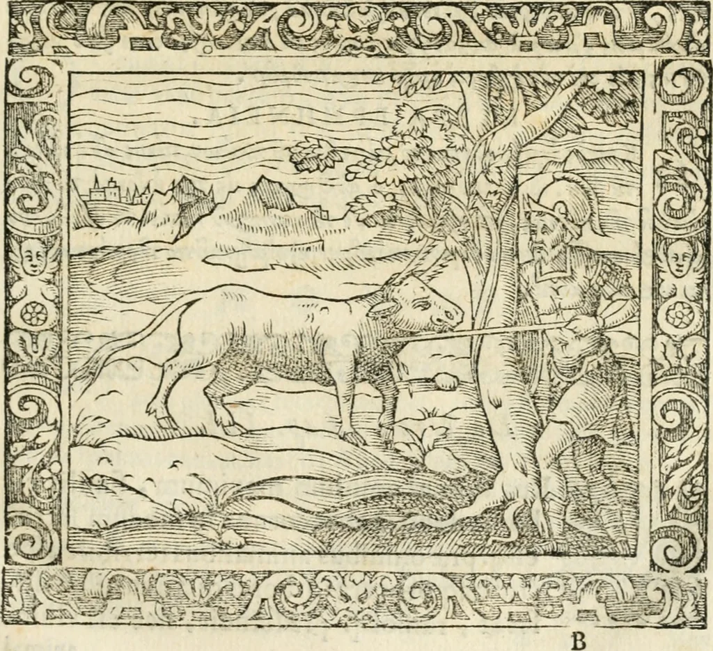 An illustration from Tou Hagiou Patros hemon Epiphaniou, episkopou Konstanteias Kyprou, Peri ton physiologon; tou autou Eis ta baia logos. Sancti patris nostri Epiphanii, Episcopi Constantiae Cypri, Ad physiologum; Eiusdem In die festo palmarum sermo, 1587, leaf 28