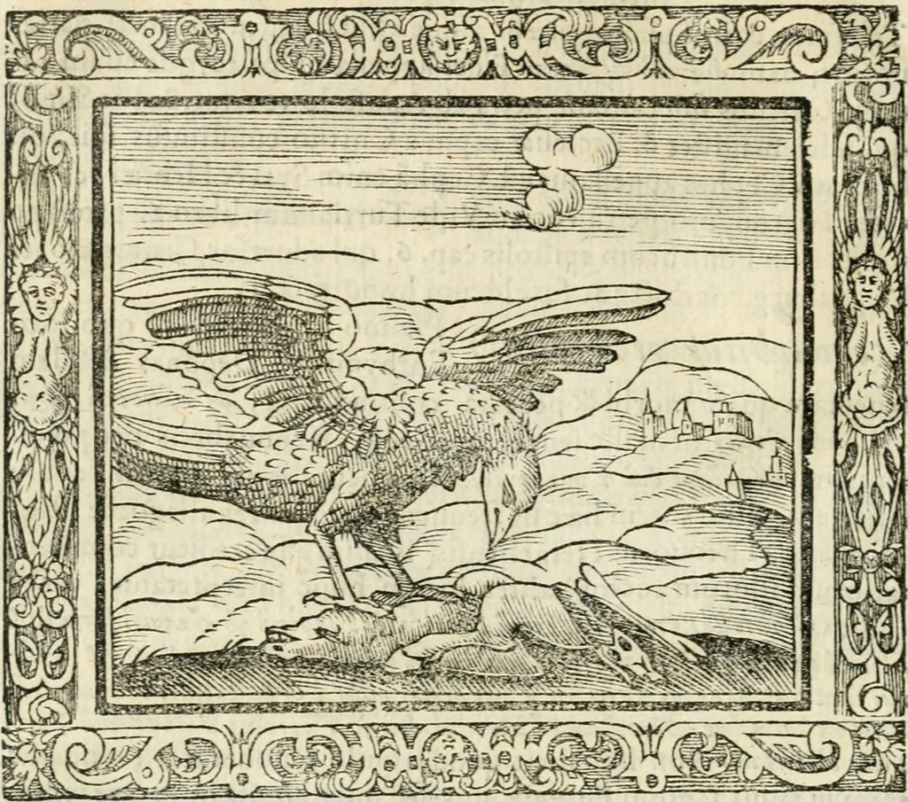 An illustration from Tou Hagiou Patros hemon Epiphaniou, episkopou Konstanteias Kyprou, Peri ton physiologon; tou autou Eis ta baia logos. Sancti patris nostri Epiphanii, Episcopi Constantiae Cypri, Ad physiologum; Eiusdem In die festo palmarum sermo, 1587, leaf 45