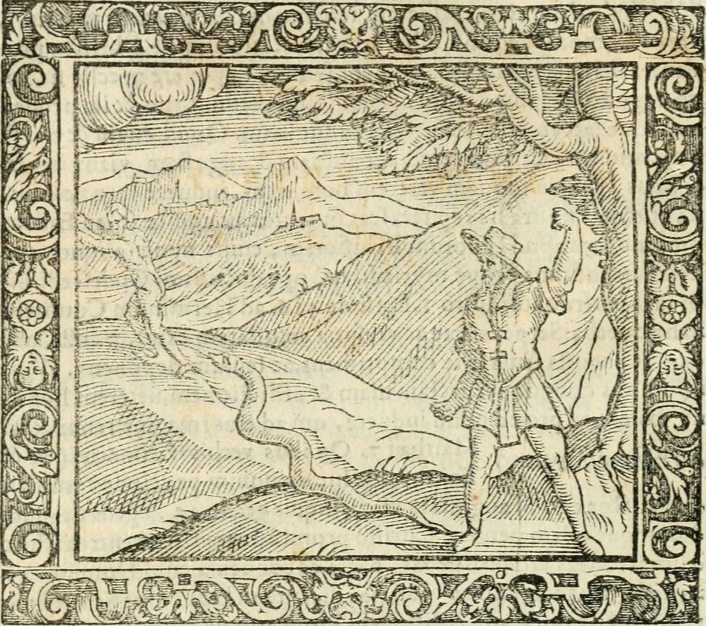 An illustration from Tou Hagiou Patros hemon Epiphaniou, episkopou Konstanteias Kyprou, Peri ton physiologon; tou autou Eis ta baia logos. Sancti patris nostri Epiphanii, Episcopi Constantiae Cypri, Ad physiologum; Eiusdem In die festo palmarum sermo, 1587, leaf 77