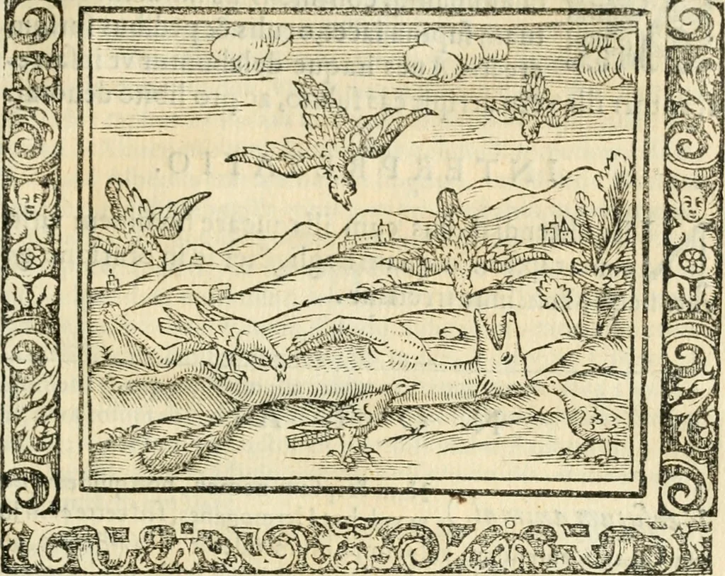 An illustration from Tou Hagiou Patros hemon Epiphaniou, episkopou Konstanteias Kyprou, Peri ton physiologon; tou autou Eis ta baia logos. Sancti patris nostri Epiphanii, Episcopi Constantiae Cypri, Ad physiologum; Eiusdem In die festo palmarum sermo, 1587, leaf 94