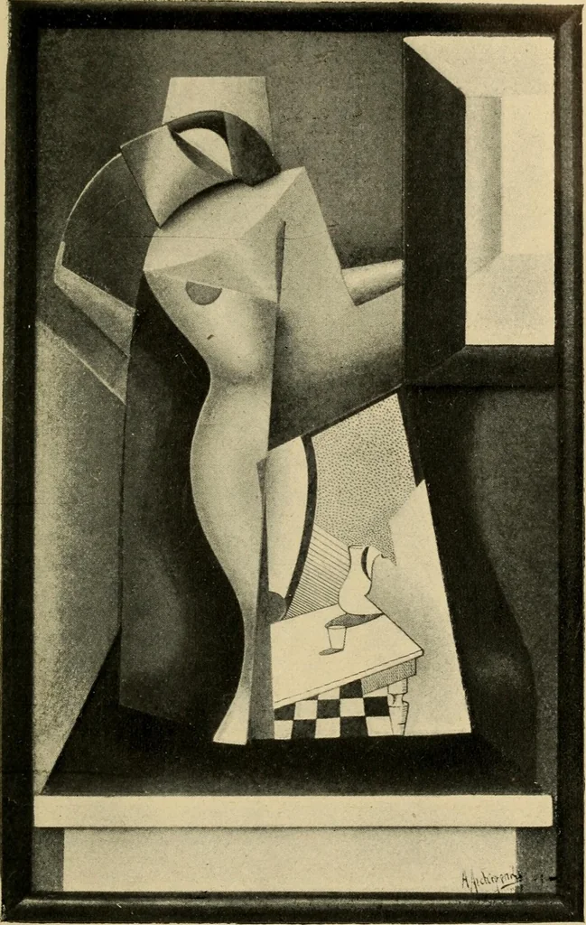 An illustration from Tournée de l'exposition de sculptures, sculpto-peintures, peintures, dessins de Alexandre Archipenko : du 24 nov. au 10 déc. [1919] Salle d'exposition de la Librairie Kundig, Genève; du 8 janvier au 8 février [1920] Kunsthaus à Zurich, en 1920:, 1920, leaf 16