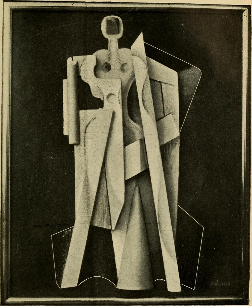 An illustration from Tournée de l'exposition de sculptures, sculpto-peintures, peintures, dessins de Alexandre Archipenko : du 24 nov. au 10 déc. [1919] Salle d'exposition de la Librairie Kundig, Genève; du 8 janvier au 8 février [1920] Kunsthaus à Zurich, en 1920:, 1920, leaf 8