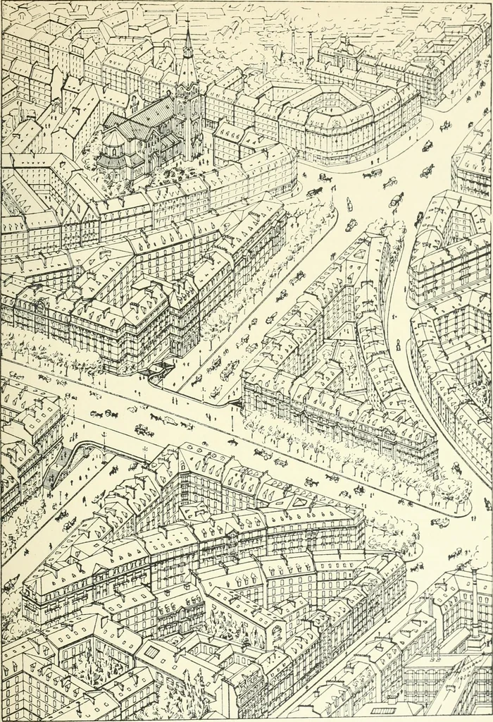 An illustration from Town planning, past, present and possible, 1911, leaf 182