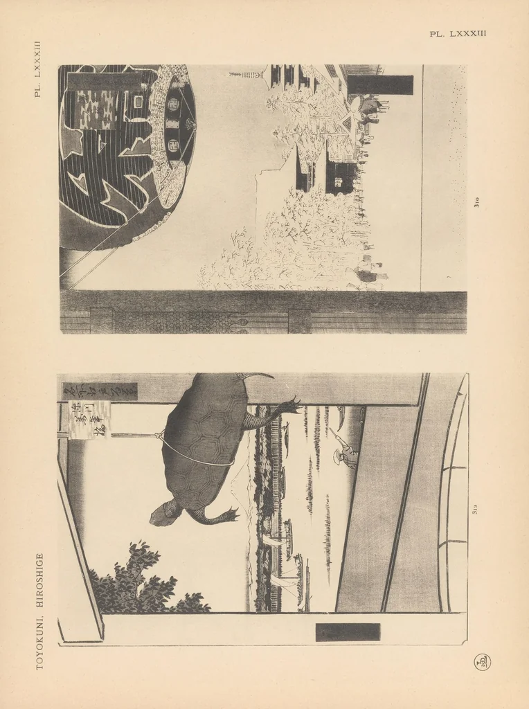An illustration from Toyokuni, Hiroshigé : estampes japonaises tirées des collections de MM. Bing, Bouasse-Lebel, Bullier...et exposées au Musée des arts décoratifs en janvier 1914, 1914, leaf 129