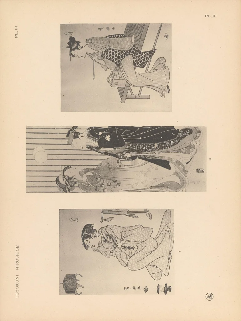 An illustration from Toyokuni, Hiroshigé : estampes japonaises tirées des collections de MM. Bing, Bouasse-Lebel, Bullier...et exposées au Musée des arts décoratifs en janvier 1914, 1914, leaf 49