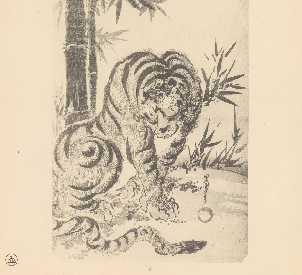 An illustration from Toyokuni, Hiroshigé : estampes japonaises tirées des collections de MM. Bing, Bouasse-Lebel, Bullier...et exposées au Musée des arts décoratifs en janvier 1914, 1914, leaf 78
