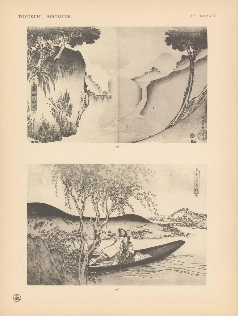 An illustration from Toyokuni, Hiroshigé : estampes japonaises tirées des collections de MM. Bing, Bouasse-Lebel, Bullier...et exposées au Musée des arts décoratifs en janvier 1914, 1914, leaf 83