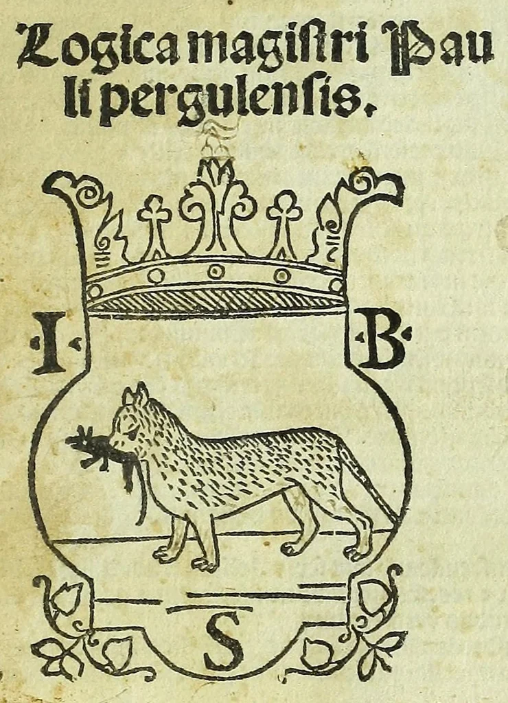An illustration from Tractatus de sensu composito & diuiso Magistri Gulielmi He[n]tisberi. : cu[m] expositione infrascriptoru[m]: videlicet. Magistri Alexandri Sermonete. Magistri Bernardini Petri de La[n]ducijs. Magistri Pauli Pergulensis. Magistri Baptiste de Fabriano, 1500, leaf 3