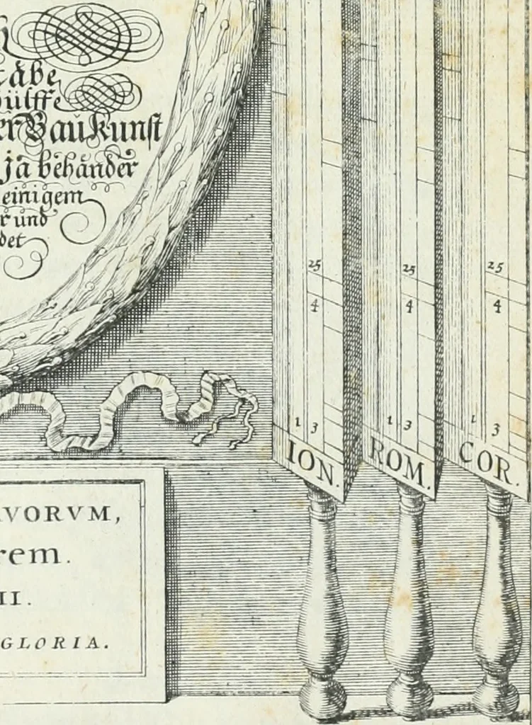 An illustration from Tractatus de stylometris, sive, Instrumentis quibus quinque ordines architecturae methodo quâ facilior inveniri nequit ..., 1662, leaf 4