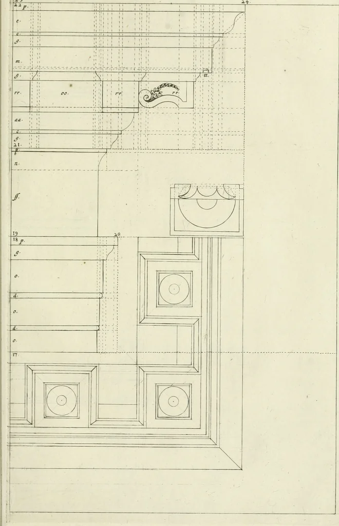 An illustration from Tractatus de stylometris, sive, Instrumentis quibus quinque ordines architecturae methodo quâ facilior inveniri nequit ..., 1662, leaf 98
