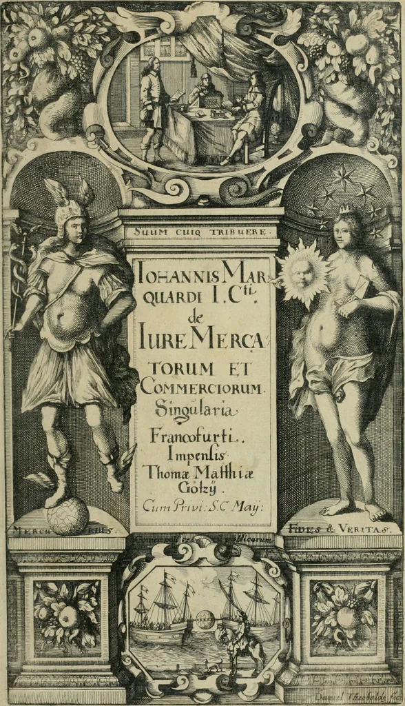 An illustration from Tractatvs politico-juridicus de ivre mercatorum et commerciorum singvlari, 1662, leaf 6
