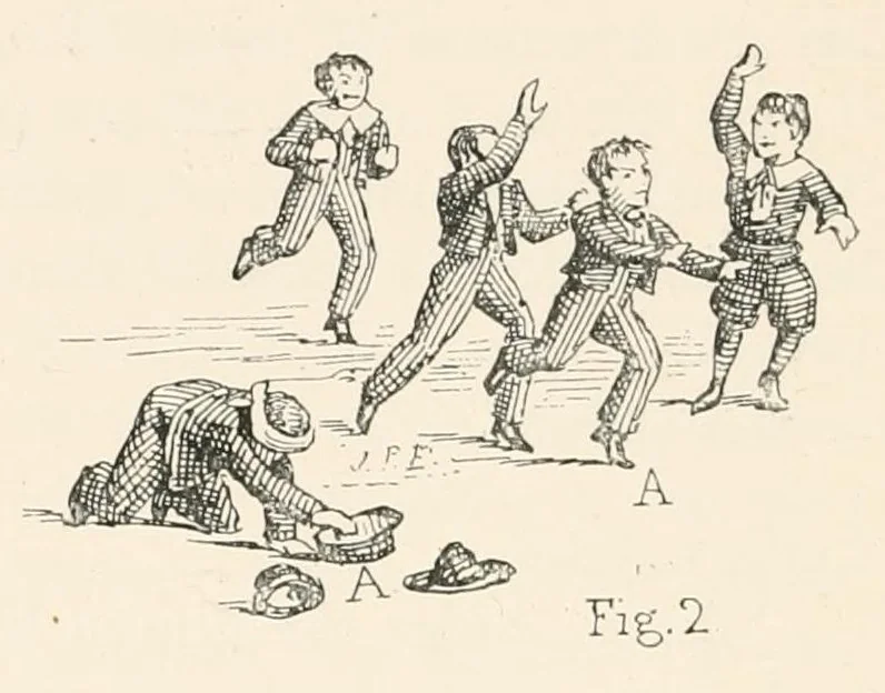 An illustration from The traditional games of England, Scotland, and Ireland : with tunes, singing-rhymes, and methods of playing according to the variants extant and recorded in different parts of the Kingdom, 1894, leaf 100