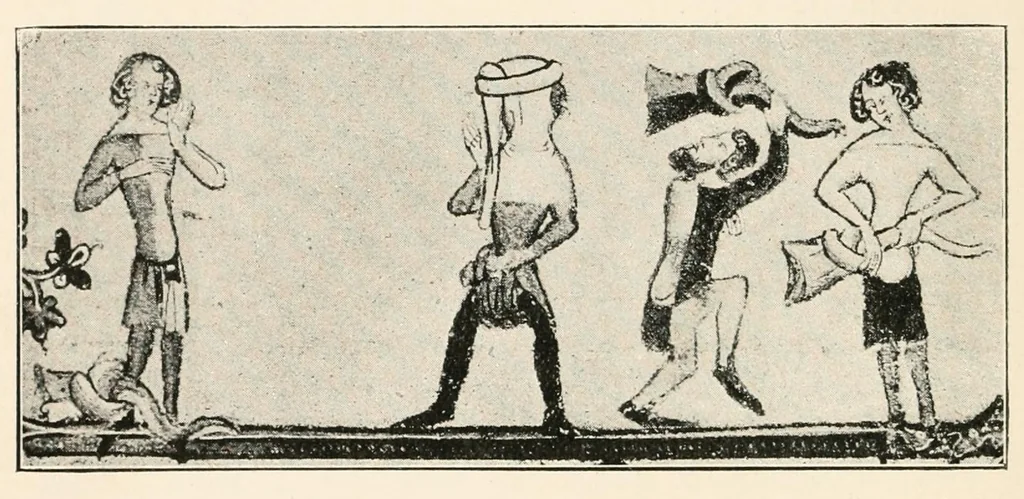 An illustration from The traditional games of England, Scotland, and Ireland : with tunes, singing-rhymes, and methods of playing according to the variants extant and recorded in different parts of the Kingdom, 1894, leaf 64
