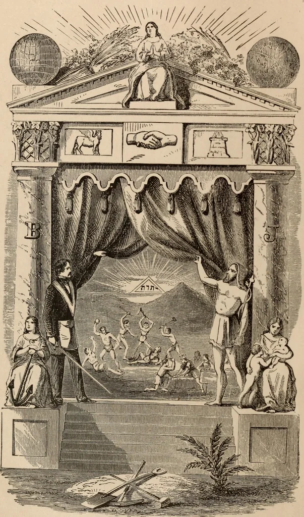 An illustration from The traditions, origin and early history of Freemasonry, 1882, leaf 9