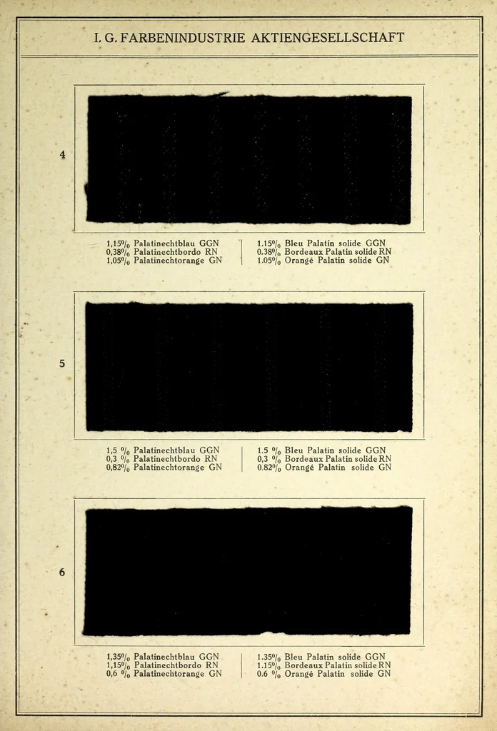 An illustration from Tragechte Färbungen auf gemusterten Herrenstoffen = Teintures solides au porter sur tissus nouveauté pour hommes, 1920, leaf 7