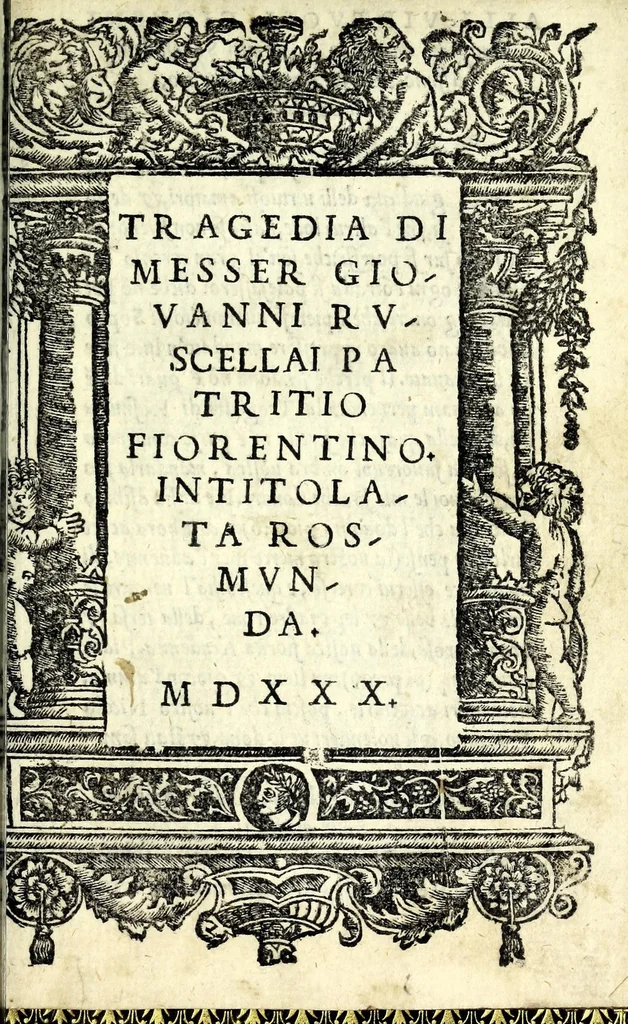 An illustration from Tragedia di messer Giovanni Rvscellai patritio fiorentino, intitolata Rosmvnda, 1530, leaf 9