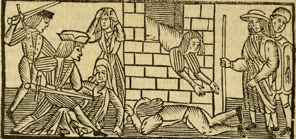 An illustration from Tragicomedia de Calisto y Melibea : en la qual se contiene de mas de su agradable y dulce estilo muchas sentencias filosofales : y avisos muy necessarios para mancebos : mostrandoles los engaños q estan encerrados en seruientes [sic] y alcahuetas : y nuevamente añadidos el tractado de Centurio, 1502, leaf 123