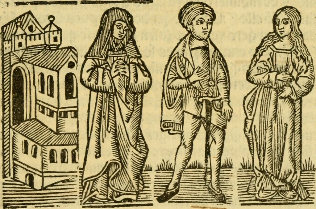 An illustration from Tragicomedia de Calisto y Melibea : en la qual se contiene de mas de su agradable y dulce estilo muchas sentencias filosofales : y avisos muy necessarios para mancebos : mostrandoles los engaños q estan encerrados en seruientes [sic] y alcahuetas : y nuevamente añadidos el tractado de Centurio, 1502, leaf 134