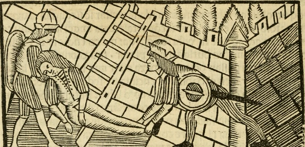 An illustration from Tragicomedia de Calisto y Melibea : en la qual se contiene de mas de su agradable y dulce estilo muchas sentencias filosofales : y avisos muy necessarios para mancebos : mostrandoles los engaños q estan encerrados en seruientes [sic] y alcahuetas : y nuevamente añadidos el tractado de Centurio, 1502, leaf 155