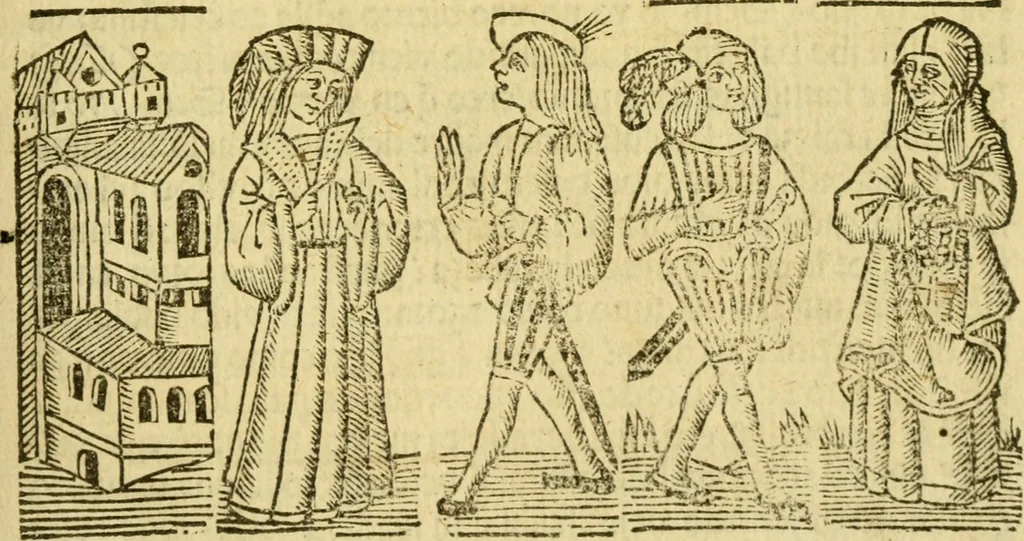 An illustration from Tragicomedia de Calisto y Melibea : en la qual se contiene de mas de su agradable y dulce estilo muchas sentencias filosofales : y avisos muy necessarios para mancebos : mostrandoles los engaños q estan encerrados en seruientes [sic] y alcahuetas : y nuevamente añadidos el tractado de Centurio, 1502, leaf 60