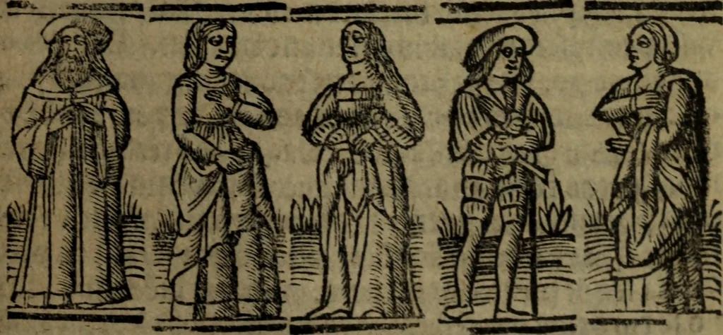 An illustration from Tragicomedia de Calisto y Melibea : enla qual se co[n]tiene de mas de su agradable [y] dulce estilo, muchas sente[n]cias filosofales [y] auisos muy necessarios para ma[n]cebos, mostra[n]doles los engaños q[ue] esta[n] encerrados en seruientes [y] alcahuetas, [y] nueuame[n]te añadido el tractado d[e] ce[n]turio, 1534, leaf 136