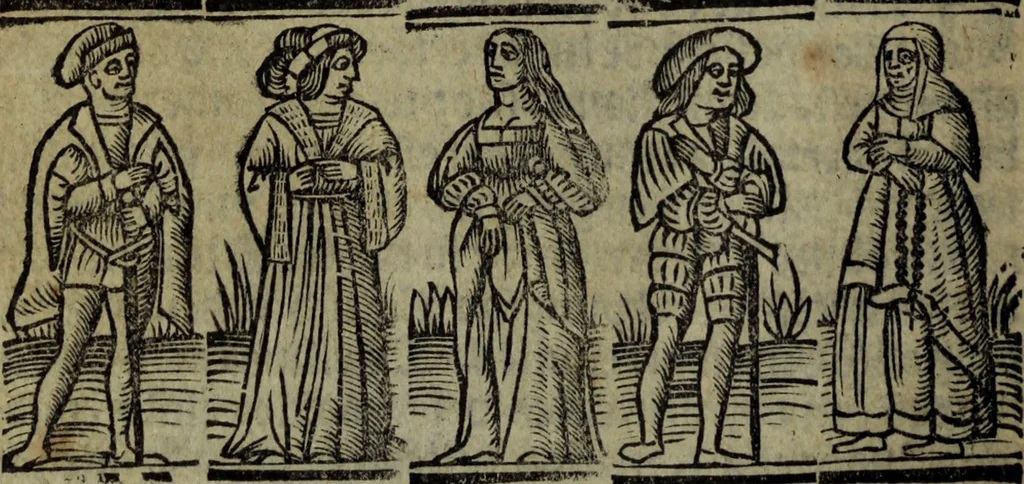 An illustration from Tragicomedia de Calisto y Melibea : enla qual se co[n]tiene de mas de su agradable [y] dulce estilo, muchas sente[n]cias filosofales [y] auisos muy necessarios para ma[n]cebos, mostra[n]doles los engaños q[ue] esta[n] encerrados en seruientes [y] alcahuetas, [y] nueuame[n]te añadido el tractado d[e] ce[n]turio, 1534, leaf 17