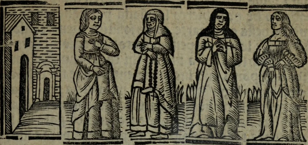 An illustration from Tragicomedia de Calisto y Melibea : enla qual se co[n]tiene de mas de su agradable [y] dulce estilo, muchas sente[n]cias filosofales [y] auisos muy necessarios para ma[n]cebos, mostra[n]doles los engaños q[ue] esta[n] encerrados en seruientes [y] alcahuetas, [y] nueuame[n]te añadido el tractado d[e] ce[n]turio, 1534, leaf 54