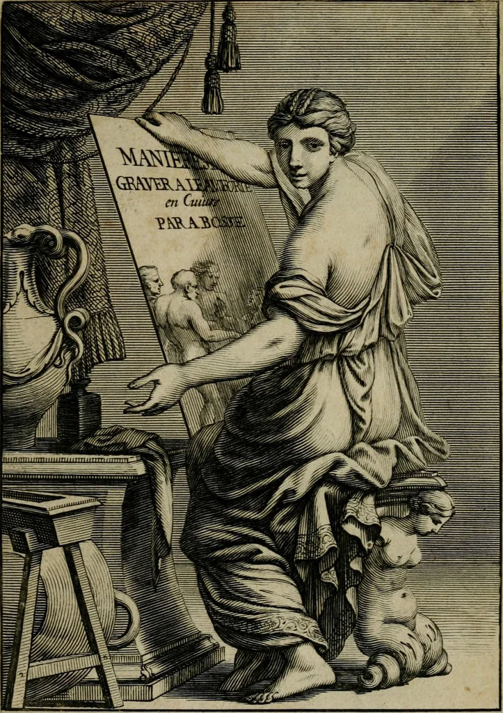 An illustration from Traicté des manieres de graver en taille dovce svr l'airin. Par le moyen des eaux fortes, & des vernix durs & mols. Ensemble de la façon d'en imprimer les planches & d'en construire la presse, & autres choses concernans lesdits arts, 1645, leaf 6