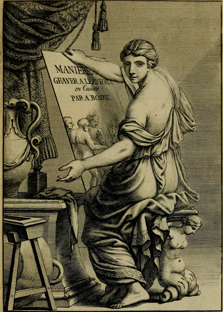 An illustration from Traicté des manieres de grauer en taille douce sur l'airin : par le moyen des eaux fortes, & des vernix durs & mols : ensemble de la façon d'en imprimer les planches & d'en construire la presse, & autres choses concernans lesdits arts, 1645, leaf 6