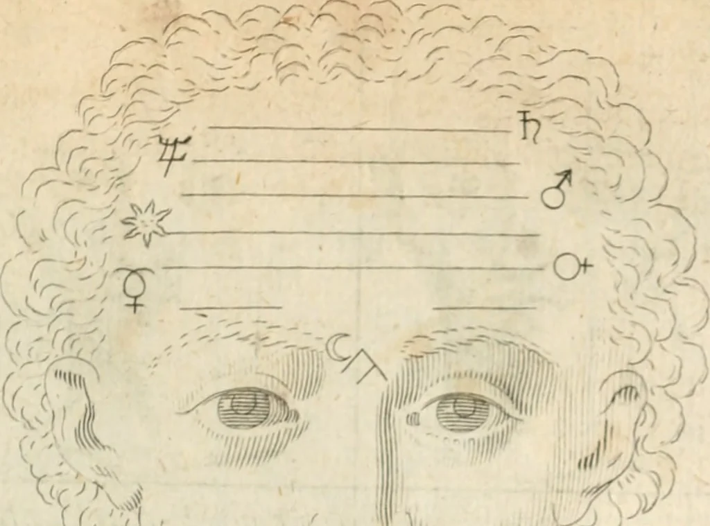 An illustration from Traicté povr la conservation de la santé, et svr la saignee de ce temps, et moyen de remedier aux maladies sans craincte de leur recheute : auec autres traictez necessaires pour toutes sortes de personnes, en façon & ordre non encores veus, & selon la doctrine des anciens medecins grecs, arabes, latins & françois : avgmenté d'vn Traicté de Galien, de l'alictement des malades : Apologie contre Iean Terud ... : Examen du liure intitulé Medecin charitable : Traicté de la physiognomie, auec les figures propres, qui sont au nombre de 53 ..., 1650, leaf 742