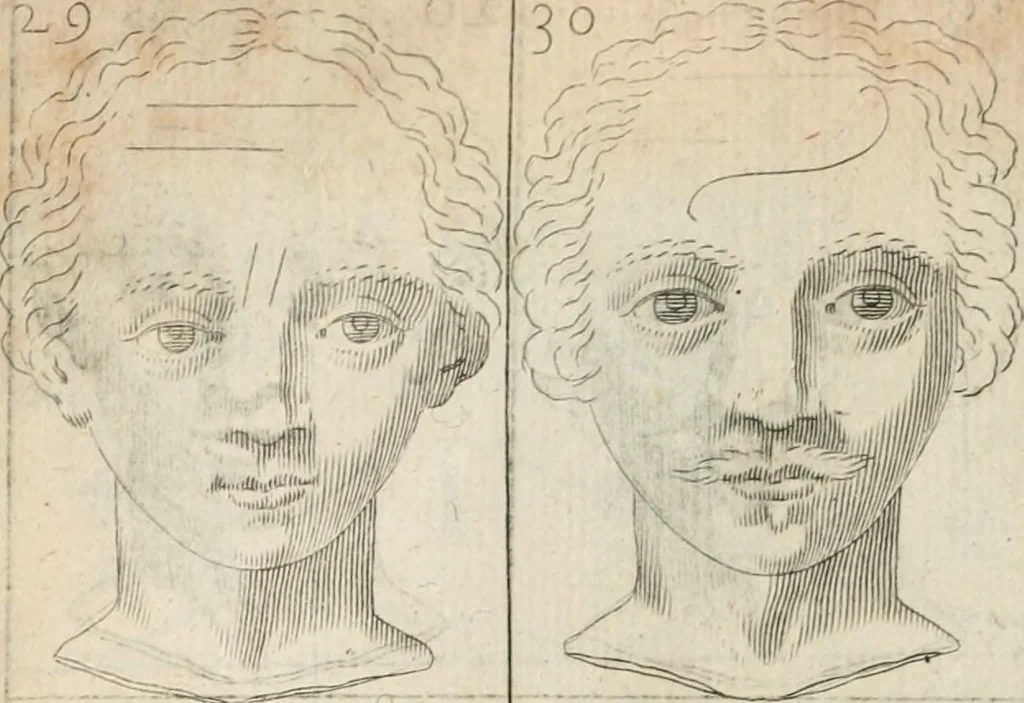 An illustration from Traicté povr la conservation de la santé, et svr la saignee de ce temps, et moyen de remedier aux maladies sans craincte de leur recheute : auec autres traictez necessaires pour toutes sortes de personnes, en façon & ordre non encores veus, & selon la doctrine des anciens medecins grecs, arabes, latins & françois : avgmenté d'vn Traicté de Galien, de l'alictement des malades : Apologie contre Iean Terud ... : Examen du liure intitulé Medecin charitable : Traicté de la physiognomie, auec les figures propres, qui sont au nombre de 53 ..., 1650, leaf 745