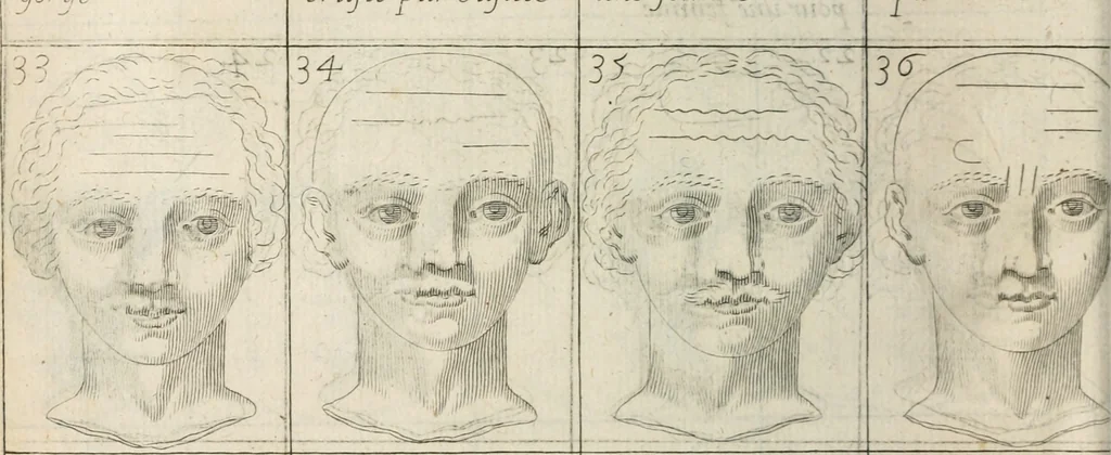An illustration from Traicté povr la conservation de la santé, et svr la saignee de ce temps, et moyen de remedier aux maladies sans craincte de leur recheute : auec autres traictez necessaires pour toutes sortes de personnes, en façon & ordre non encores veus, & selon la doctrine des anciens medecins grecs, arabes, latins & françois : avgmenté d'vn Traicté de Galien, de l'alictement des malades : Apologie contre Iean Terud ... : Examen du liure intitulé Medecin charitable : Traicté de la physiognomie, auec les figures propres, qui sont au nombre de 53 ..., 1650, leaf 745