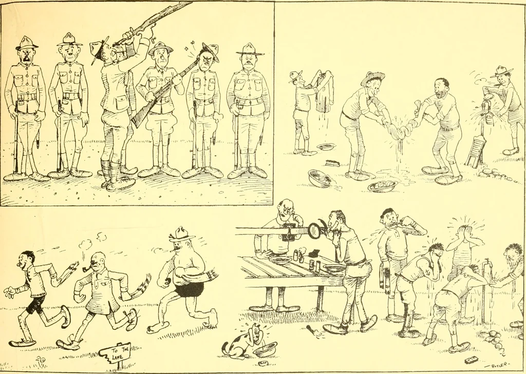 An illustration from Training for the trenches; a book of humorous cartoons on a serious subject, 1917, leaf 12