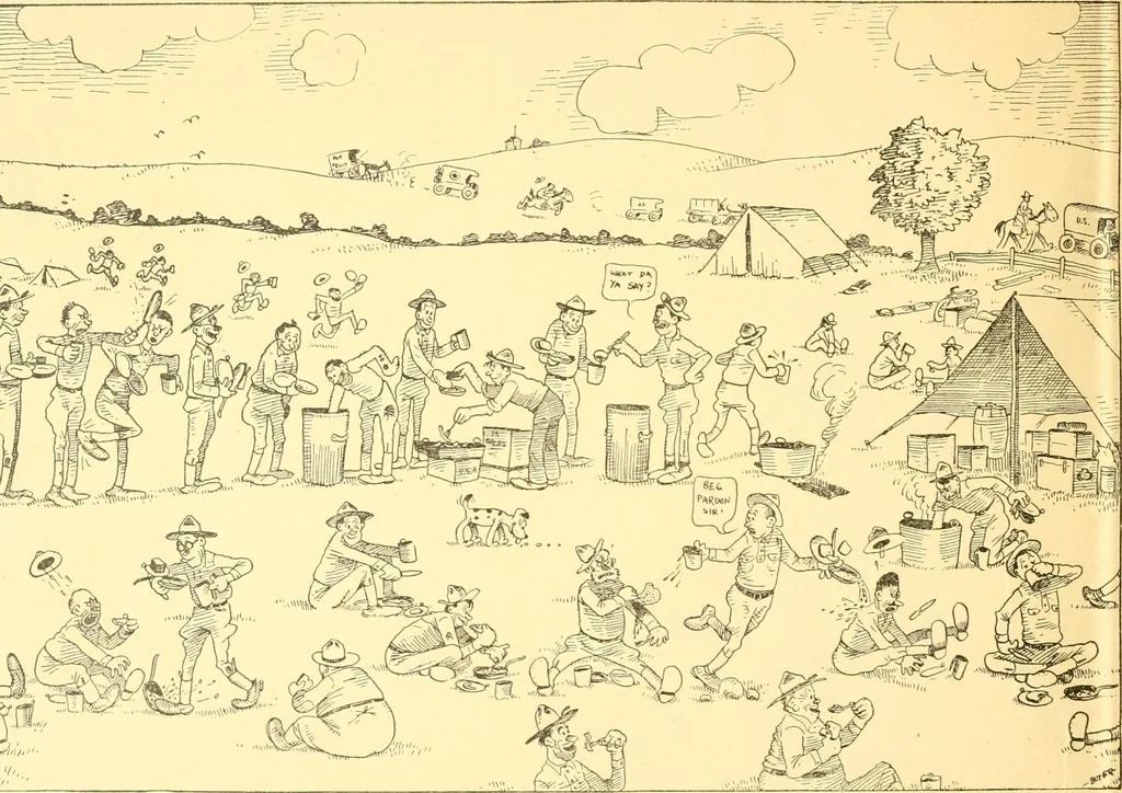 An illustration from Training for the trenches; a book of humorous cartoons on a serious subject, 1917, leaf 13
