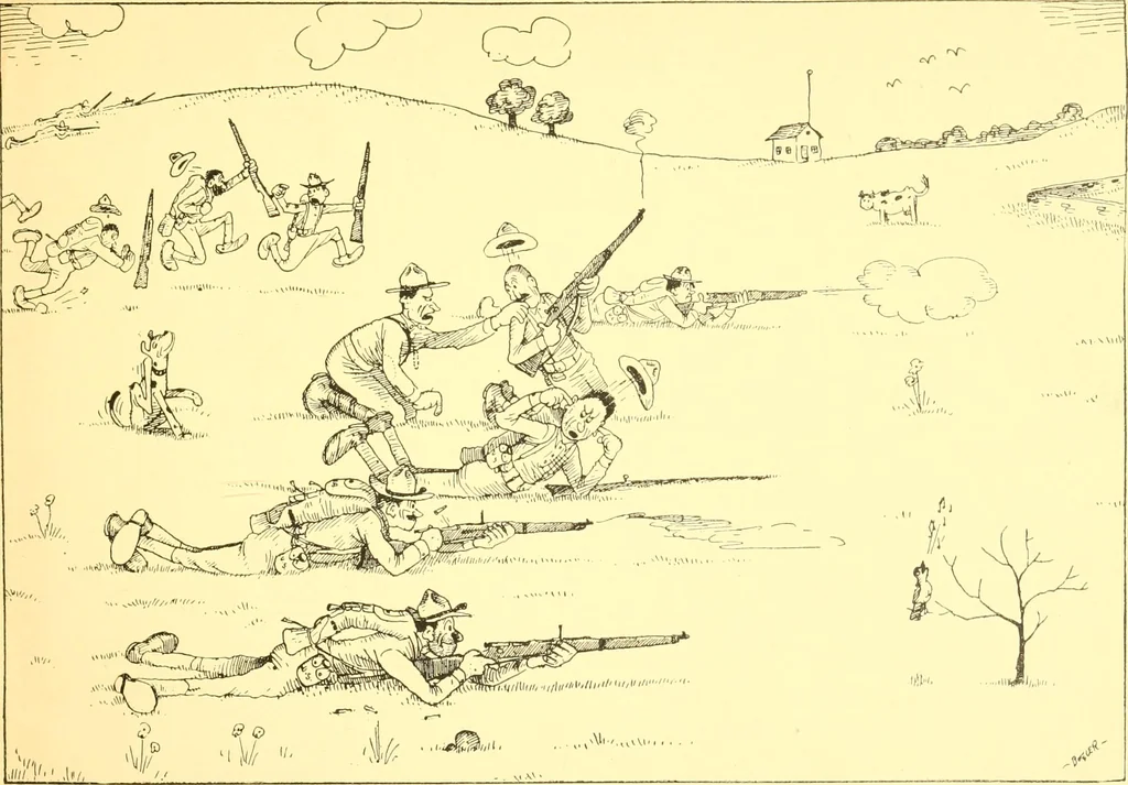 An illustration from Training for the trenches; a book of humorous cartoons on a serious subject, 1917, leaf 16