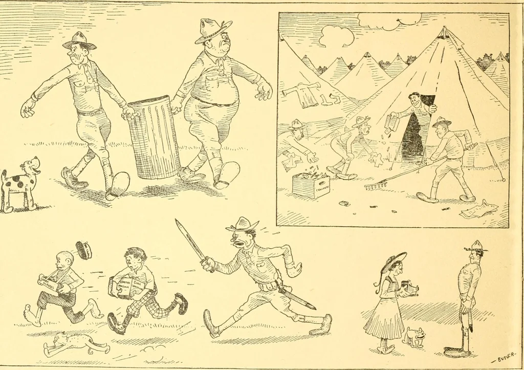 An illustration from Training for the trenches; a book of humorous cartoons on a serious subject, 1917, leaf 17