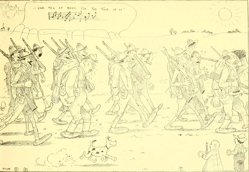An illustration from Training for the trenches; a book of humorous cartoons on a serious subject, 1917, leaf 4