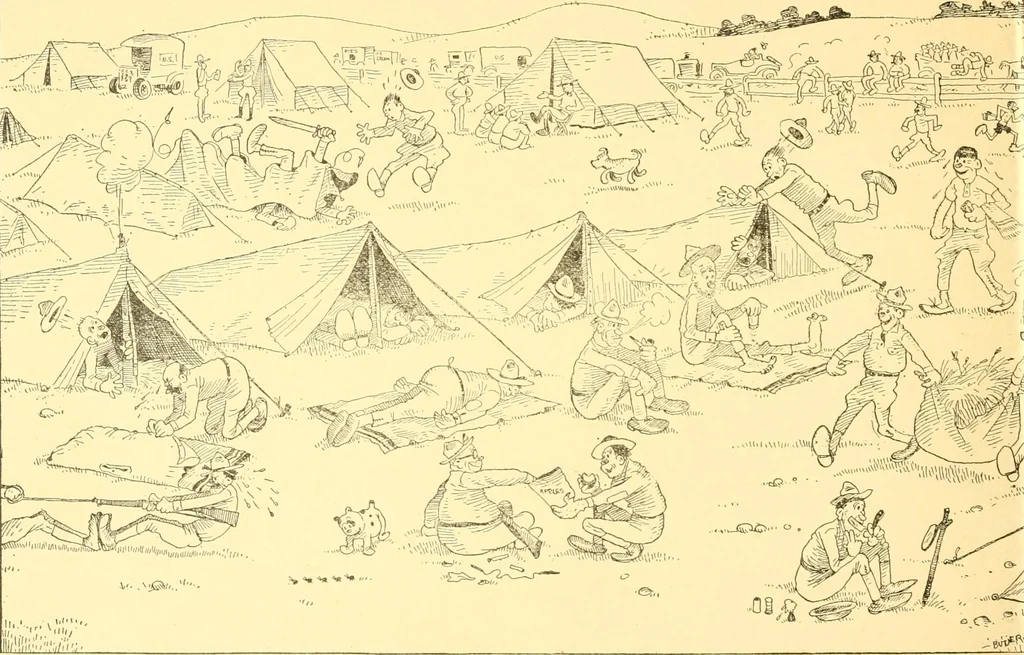 An illustration from Training for the trenches; a book of humorous cartoons on a serious subject, 1917, leaf 5