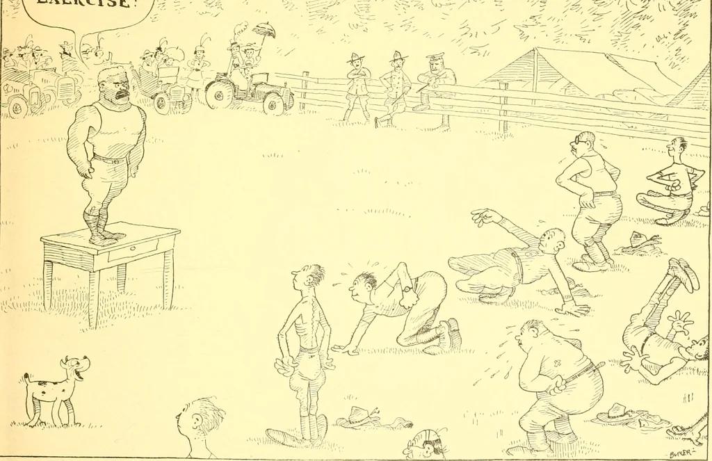 An illustration from Training for the trenches; a book of humorous cartoons on a serious subject, 1917, leaf 6