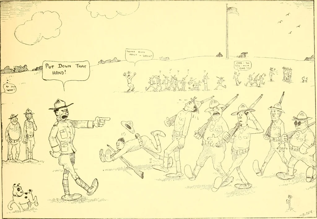An illustration from Training for the trenches; a book of humorous cartoons on a serious subject, 1917, leaf 8