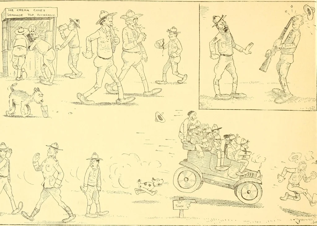 An illustration from Training for the trenches; a book of humorous cartoons on a serious subject, 1917, leaf 9